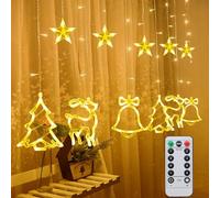 Ninonly Curtain Christmas String Lights, 120 LED Christmas Tree Elk Bell Curtain Fairy Lights, 8 Mode Window Lights Waterproof, Battery Operated Christmas Decorations for Bedroom Wall Wedding Home