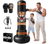 Ninonly Free Standing Punching Bag 190cm for Adult with Gloves & Air Pump | Tiger Design Inflatable Boxing Bag for Home Gym, Sturdy PVC for Karate Taekwondo MMA Training, Ideal Gift for Men and Women
