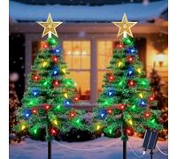 Ninonly Solar Christmas Tree Lights Outdoor, 2 Pack 1.1M Christmas Decoration with 100 LED Colorful Strawberry Lights USB Charging, Waterproof Solar Light Xmas Decorations for Garden Yard Patio