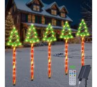 Ninonly Solar Christmas Tree Lights Outdoor, 5 Pack 85 LED Green Christmas Tree Decoration Lights, 8 Modes Solar Light Outdoor, Waterproof Garden Light for Xmas Patio Pathway