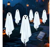 Ninonly Solar Halloween Light Ghost Decoration, 6 Pack Cool White Scary Ghost Stakes Lights, Realistic Spooky Ghosts Decor, Solar Halloween Lights for Garden Party Outdoor Grave