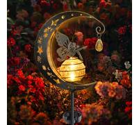 Ninonly Solar Lights Outdoor Garden Ornaments, Metal Moon Fairy Light Waterproof, Decorative Glass Ball Stake Lights, Fairy Garden Decorations for Grave Pathway Yard Patio Lawn
