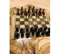 Ninos Olive Wood Chessboard, 38cm, 2 Drawers, 4 Feet Stand, Classic Theme, Strategy Game, Age 8+
