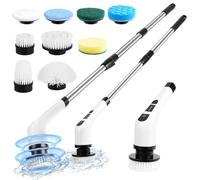 Ninsetinsoe Electric Spin Scrubber,Cordless Spin Scrubber for Cleaning with 8 Replaceable Brush Heads,Shower Scrubber with Adjustable Detachable Handle for Bathroom,Kitchen