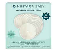 Nintara Baby Reusable Nursing Pads - 4-Layer Organic Bamboo Cotton, Ultra-Soft, Absorbent & Leak-Proof, Contoured Comfort Fit, Pack of 14 with Laundry Bag