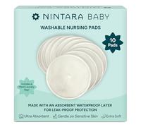 Nintara Baby Reusable Nursing Pads - 4-Layer Organic Bamboo Cotton, Ultra-Soft, Absorbent & Leak-Proof, Contoured Comfort Fit, Pack of 10 with Laundry Bag