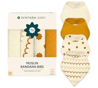 NINTARABABY Bandana Bibs - 100% Organic Muslin Cotton, 7-Layer Absorbent for Drooling, Teething & Feeding, Soft & Hypoallergenic, Adjustable Snap Buttons, Reversible, Baby Gift Ages 0-3, Pack of 4