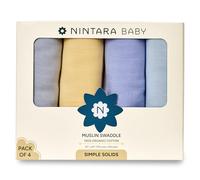 NINTARABABY Extra-Large Swaddle - 100% Organic Premium Muslin Cotton, 47" x 47", Ultra-Soft, Breathable & Lightweight, Multipurpose, Unisex, Hypoallergenic, Gifts for Newborn Babies, Pack of 4