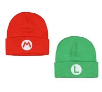 Nintendo Beanie | Super Mario Bros. Mario and Luigi Embroidered Patch 2-Pack Knit Cuffed Cold Weather Beanie Set for Men and Women Multicolored, Multicolored, One size