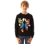 Super Mario Sweatshirt Boys | Kids Luigi Character Black Long Sleeve Jumper | Gamers Merchandise 11-12 Years
