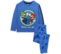 Super Mario Pyjamas For Boys | Luigi Long Sleeve Kids Blue T-Shirt & Trousers PJS Set | Gamer Clothing Merchandise 9-10 Years