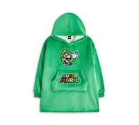 Super Mario Nintendo Boys Wearable Blanket Hoodie | Kids Green Hooded Pullover with Luigi Character Graphics | Children's Sherpa Lined Loungewear with Pockets | Video Game Merchandise Gift