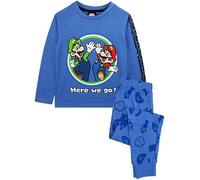 Super Mario Pyjamas For Boys | Luigi Long Sleeve Kids Blue T-Shirt & Trousers PJS Set | Gamer Clothing Merchandise 9-10 Years