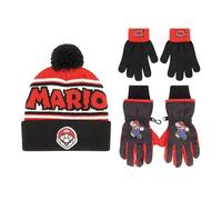 Nintendo Boys Winter Hat with Knit Gloves and Insulated Ski Glove Set, Super Mario For Age 4-7, Mario, Age 4-7