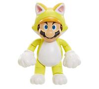 Nintendo Cat Mario Figure, 4" / 10cm Posable Articulated Action Figure with Bell Accessory, Perfect for Kids and Collectors
