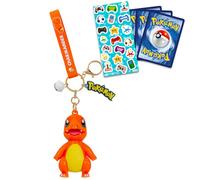Nintendo Charmander Keychain Bundle ~ Deluxe Silicone 3D Character Figure Pokemon Keyring with Strap, Charm, and Bell Plus Pokemon Cards, More | Pokemon Charmander Key Ring for Backpack, Charmander