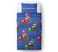 Nintendo Mario Kart Official Single Duvet Cover Set, Checkers Design | Blue Reversible 2 Sided Bedding Cover Official Merchandise Including Matching Pillow Case