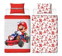 Character World Nintendo Mario Kart Official Single Duvet Cover Set |Reversible 2 Sided Bedding Including Matching Pillow Case Brands Kids Single Bed Set | Red and Grey Close Up Range