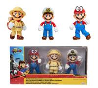 Nintendo Mario Odyssey 3-Pack Action Figures- Includes Captain, Explorer and Mario With Cappy, Articulated Figures Stand Approximately 4” / 10cm Tall