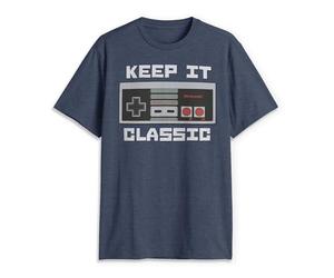 Nintendo Men's Keep It Classic T-Shirt, Navy Heather, Medium
