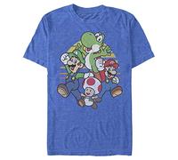 Nintendo Men's Mario and Friends Circle Retro T-Shirt, Royal Blue Heather, M