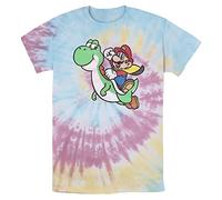 Nintendo Men's Mario Yoshi Jump T-Shirt, Blue/Pink/Light Yellow, XXL