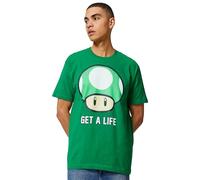 Nintendo Men's Super Mario 1-up Mushroom Get a Life T-Shirt, Kelly, Medium
