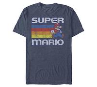 Nintendo Men's Super Mario Running Retro Stripe T-Shirt, Navy Blue Heather, XXL