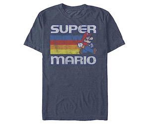 Nintendo Men's Super Mario Running Retro Stripe T-Shirt, Navy Blue Heather, XXL