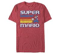 Nintendo Men's Super Mario Running Retro Stripe T-Shirt, Red Heather, XXL
