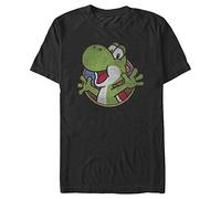 Nintendo Men's Super Mario Yoshi Color Fade Circle Logo T-Shirt, Black, XL