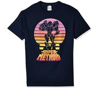 Nintendo Men's Super Metroid Samus Retro Sunset T-Shirt - - XXL Navy Blue