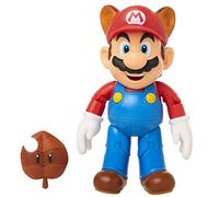 Nintendo Raccoon Mario Figure, 4" / 10cm Posable Articulated Action Figure with Super Leaf Accessory, Perfect for Kids and Collectors