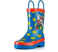 Nintendo Super Mario Boys' Waterproof Rubber Rain Boots with Easy-On Handles - Toddler, Little Kid & Big Kid Sizes, Blue/Red, 11 Little Kid