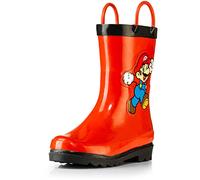 Nintendo Super Mario Boys' Waterproof Rubber Rain Boots with Easy-On Handles - Toddler, Little Kid & Big Kid Sizes, Red/Black, 12 Little Kid