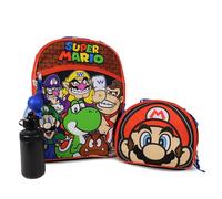 Nintendo Super Mario Bros. Backpack Set for Boys & Girls, Kids 16" School Bag with Front Zip Pocket, Red & Black