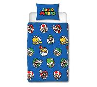 Nintendo Super Mario Official Single Duvet Cover Set, Continue Design | Blue Reversible 2 Sided Bedding Cover Official Merchandise Including Matching Pillow Case
