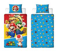 Nintendo Super Mario Official Single Duvet Cover Set, Splitter Design | Reversible 2 Sided Bedding Cover Official Merchandise Including Matching Pillow Case | Single Bed Set | Polycotton