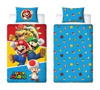 Nintendo Super Mario Single Duvet Reversible Blue Kids Bedding Set Quilt Cover