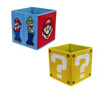 Nintendo Super Mario Officially Licensed Storage Boxes | 2 pack Foldable Storage Cubes Faces Design with Mario and Luigi | Perfect For Organising Children's Room, Kids Playroom, 30 x 30cm