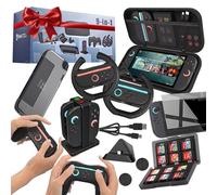 Nintendo Switch 2 Deluxe Accessories Bundle - 9 in 1 Gift Set with Carry Case, Crystal Case, Joy-Con Charger Dock, Screen Protector, Game Card Case, Racing Wheels, Thumb Grips & Controller Grips