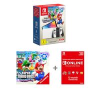 Nintendo Switch OLED 64GB with Super Mario Bros. Wonder + Switch Online 1 Year - White, White