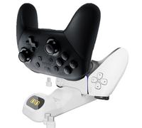 Controller Charging Dock stand PlayStation 5 DualSense, Nintendo Switch Pro & Switch 2, Xbox Series X|S, Amazon Luna Google Stadia Dual USB-C Charger Orzly Design Organizer for Serious Gamers - White