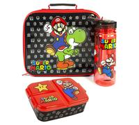 Nintendo Unisex Kids Black Mario Yoshi Print Lunch Bag Bottle and Snack Pot (One Size)