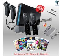 Nintendo Wii Black Console Bundle 2 Remote Sets with 10 Games Refurbished Kit