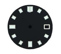 Nintens 1pc 28.5mm Single Calendar Watch Black Dial Faces Green Luminous for NH35 NH35A NH36 Movement Accessories 3.8'Clock Crown DIY Parts(2)