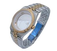 Nintens 1pc 39.5mm Rosegold Land-Dweller Watch Case with Strap Sapphire Glass 33.8mm Dial Fit NH35 Movement Watch Accessories(Rosegold-Silver case)