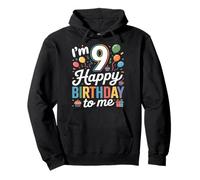 Ninth 9th Birthday Party Balloons Nine 9 Year Old Boys Girls Pullover Hoodie