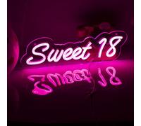 NINTHVEENSweet 18 Neon Sign Pink LED Neon Sign for 18th Happy Birthday Party Decor USB Powered Led sign For Teenager Birthday Gifts Girl Bedroom Wall Preppy Room Decor(14.17 * 4.13inches)