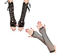 NINVVS 1 pair of black lace gloves, 1 pair of fishnet half-finger gloves, retro evening dress gloves, role-playing costumes, suitable for opera, prom, wedding, party